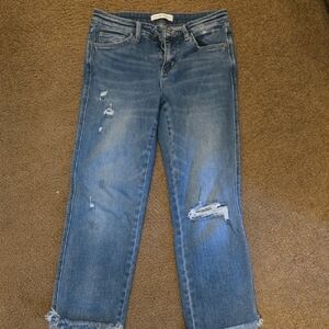 Flying Monkey Distressed Cropped Blue Jeans